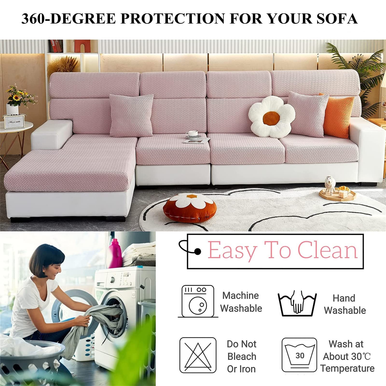 Stretchable Washable Sofa Cover - Durable Magic Couch Protector for Sectional & Single Seats - Light Grey Home Decor - Perfect for Living Room, Bedroom & Pet-Friendly Use