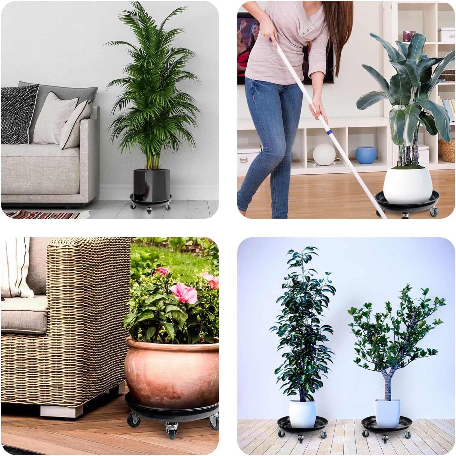 12 Inch Heavy Duty Plant Caddy with Lockable Wheels - Supports 160 lbs for Indoor/Outdoor Use - Flower Pot Stand with Rolling Tray (2 Pack) - Perfect for Moving Large Potted Plants on Decks, Patios & Greenhouses