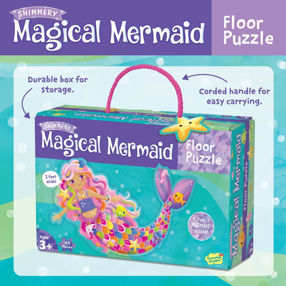 Peaceable Kingdom Shimmery Magical Mermaid Floor Puzzle for Kids - 48 Piece Large Jigsaw Puzzle with Glitter Details, Perfect for Birthday Gifts & Ocean-Themed Room Decor