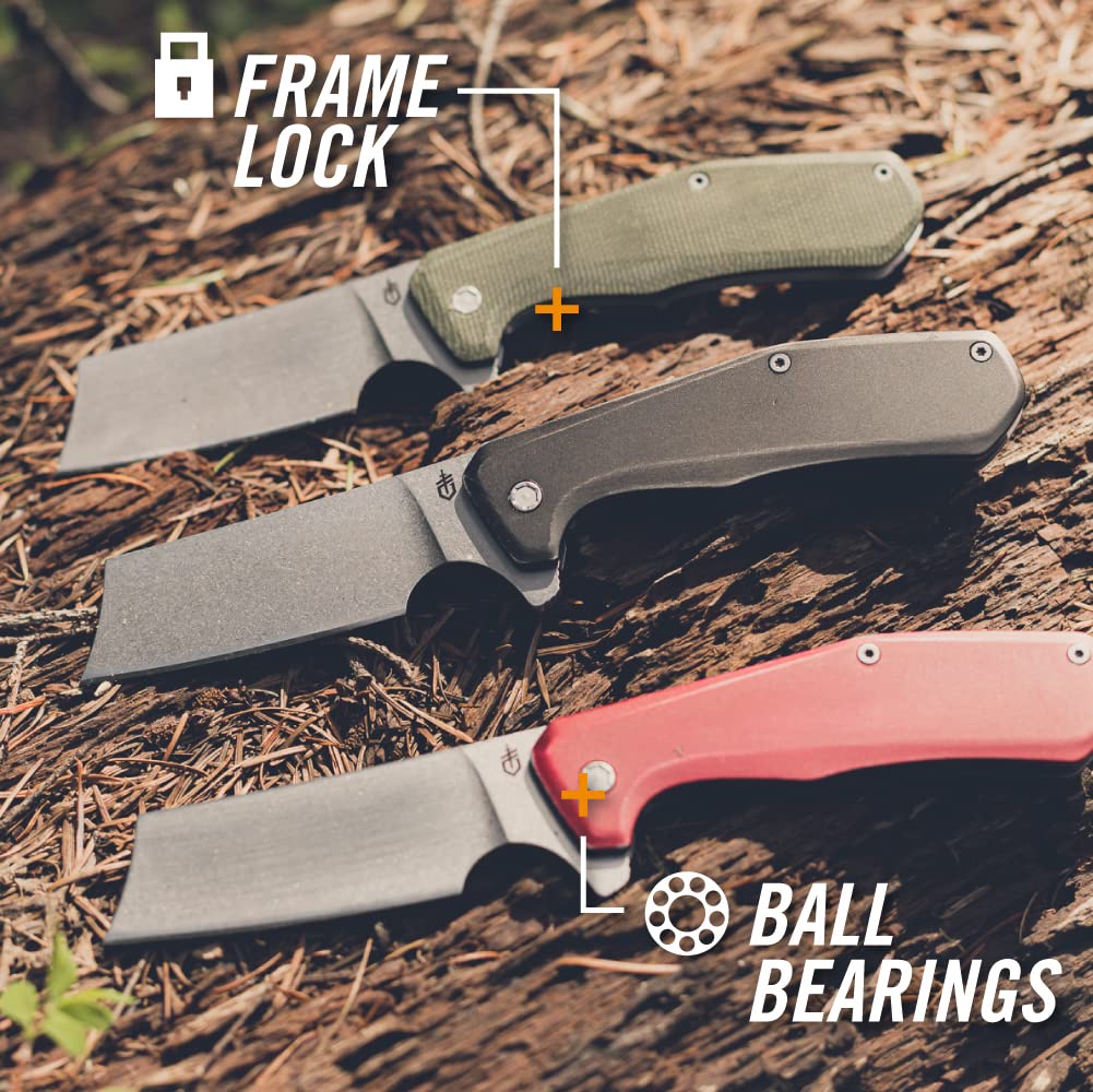 Gerber Gear Asada Folding Cleaver Knife - Compact Red Blade for Outdoor Camping, Survival & Everyday Carry (EDC)