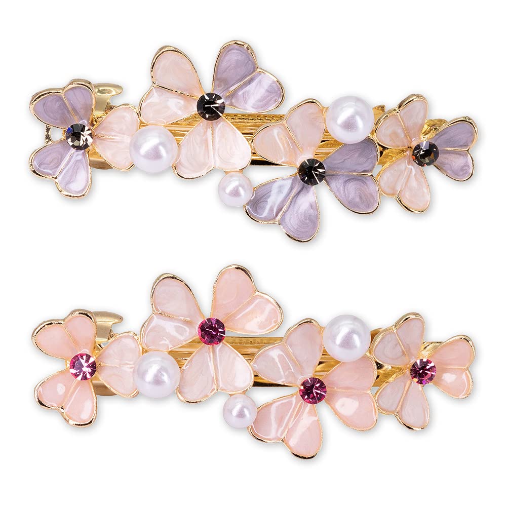Pearl Flower Hair Clips for Women - 2Pcs Elegant Pearl & Rhinestone Hair Slides for Thick or Fine Hair | Wedding, Bridesmaid, Prom & Party Hair Accessories | Perfect for Girls & Women - Great for Weddings, Date Nights & Special Occasions