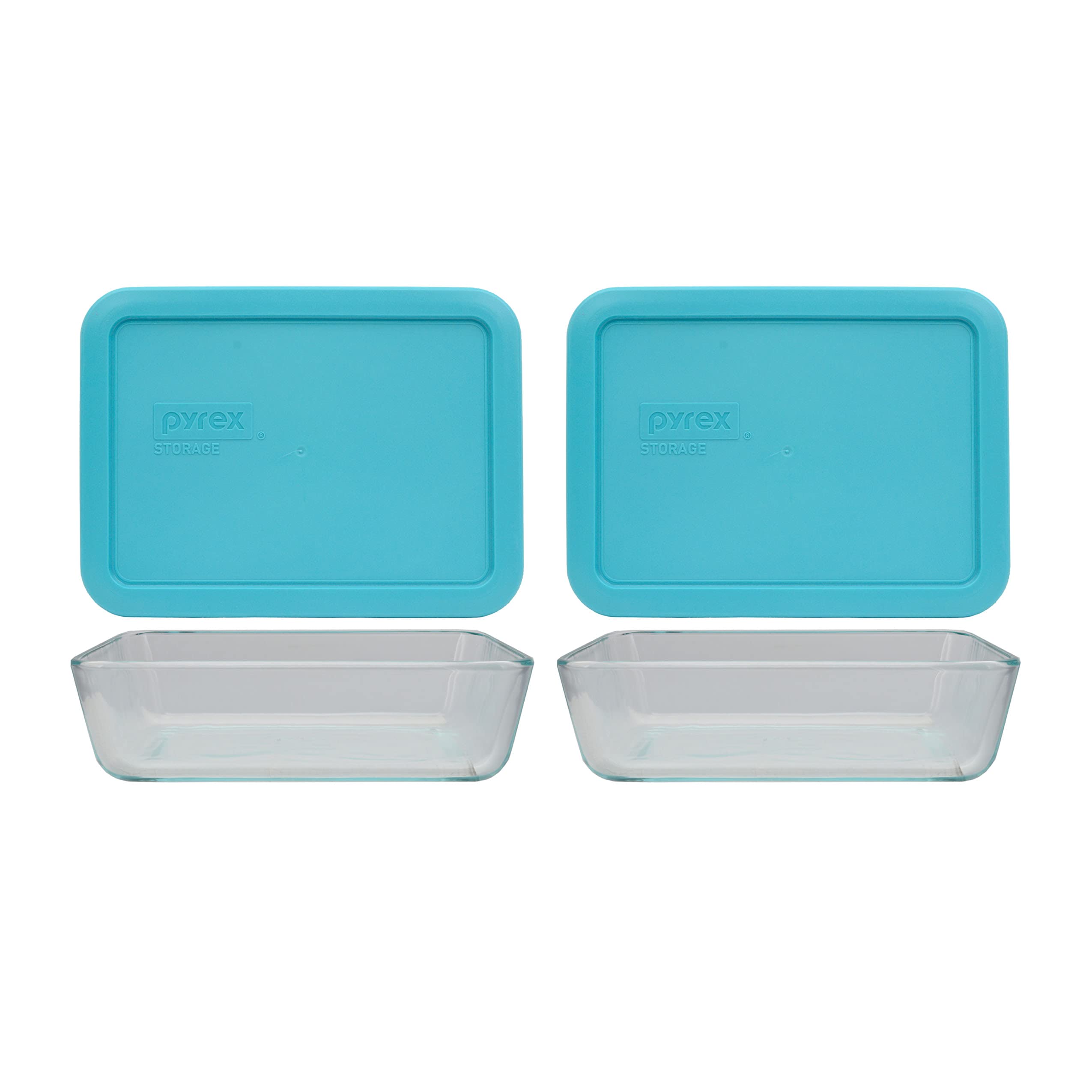 Pyrex 2-Piece Glass Food Storage Containers with Blue Lids (7210 & 7210-PC) - Made in USA - Airtight for Meal Prep, Leftovers & Refrigerator Organization