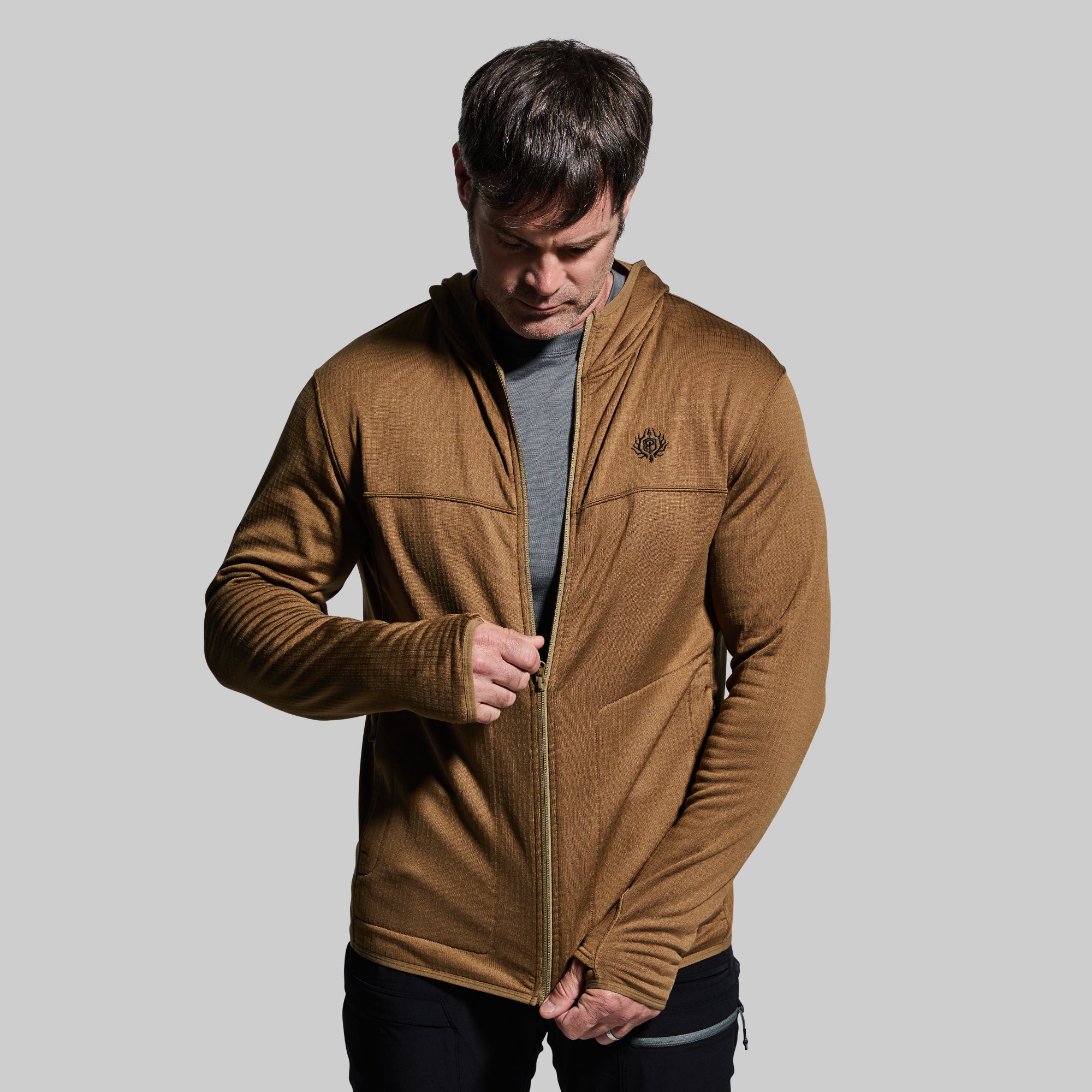 Men's Quiver Full Zip Hoodie - Coyote Brown Color | Lightweight Fleece Jacket for Outdoor Activities, Hiking & Casual Wear