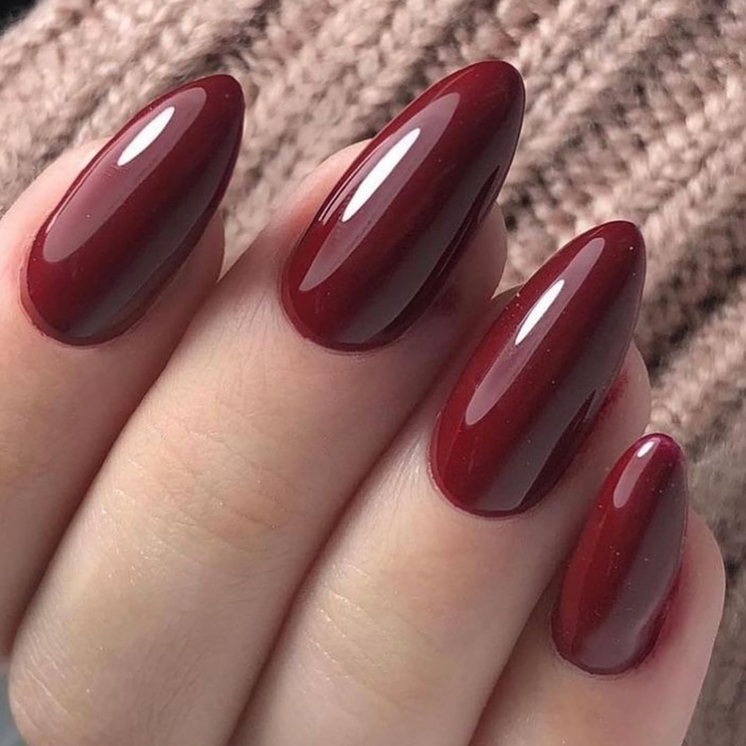 GLAMERMAID Cherry Red Press on Nails - Medium Almond Shape, Handmade Jelly Soft Gel Fake Nails - Dark Red Glue on Nails Stiletto & Burgundy Emo Style - Reusable Acrylic Stick on False Nails Kit for Women - Perfect for Parties, Weddings, Date Nights & Everyday Glam