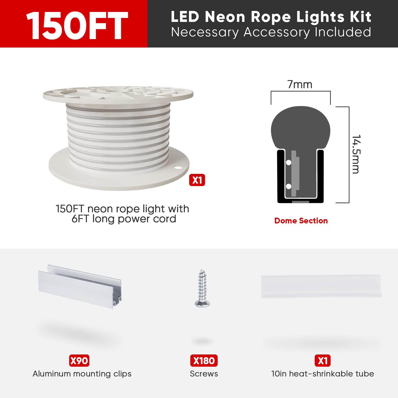 Shine Decor LED Neon Rope Lights 150FT - ETL Certified 120V Flexible Dotless Strip Lighting (3000K Warm White, 120LEDs/M) - IP65 Waterproof & Custom Cuttable for Indoor/Outdoor Use - Perfect for Home Decor, Wedding Lighting, Bar Signs & Landscape Illumination