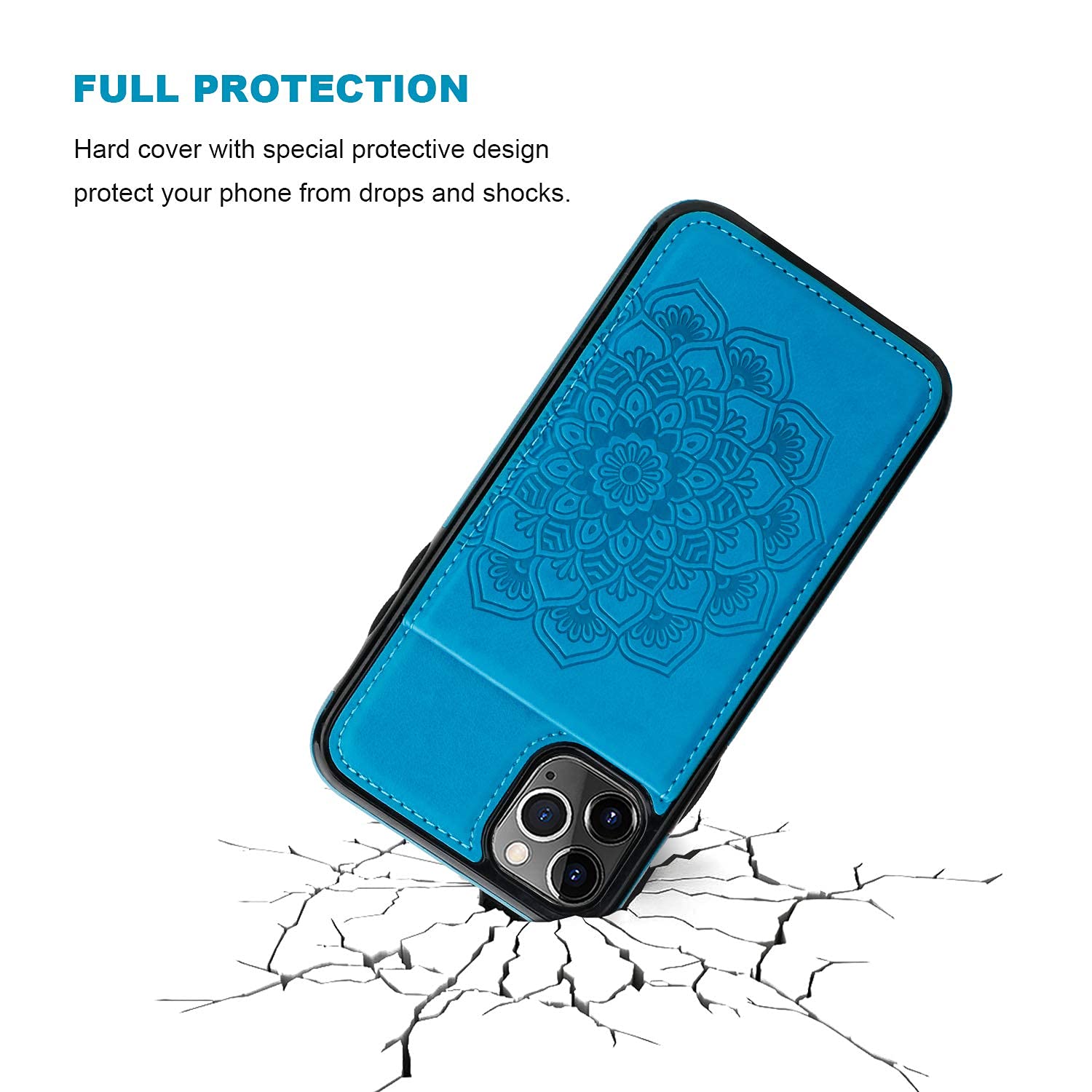 Vaburs iPhone 11 Pro Max Wallet Case - PU Leather Flip Cover with 5 Card Slots & Kickstand, Embossed Mandala Flower Design, Shockproof Protective Phone Case for iPhone 11 Pro Max 6.5 Inch (Blue) | Perfect for Travel, Work, and Everyday Use