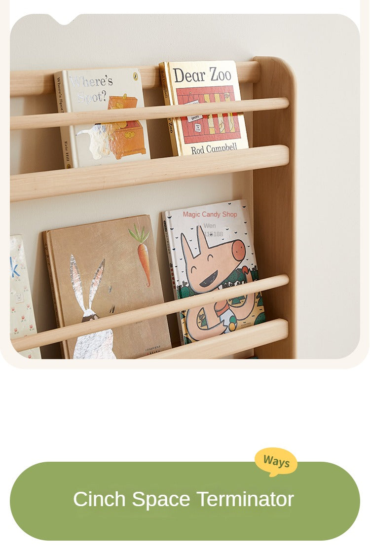 Popar Solid Wood Wall Mounted Bookshelf - Kids Book Storage Organizer for Nursery, Playroom & Classroom - Perfect for Children's Books, Toys & Decor