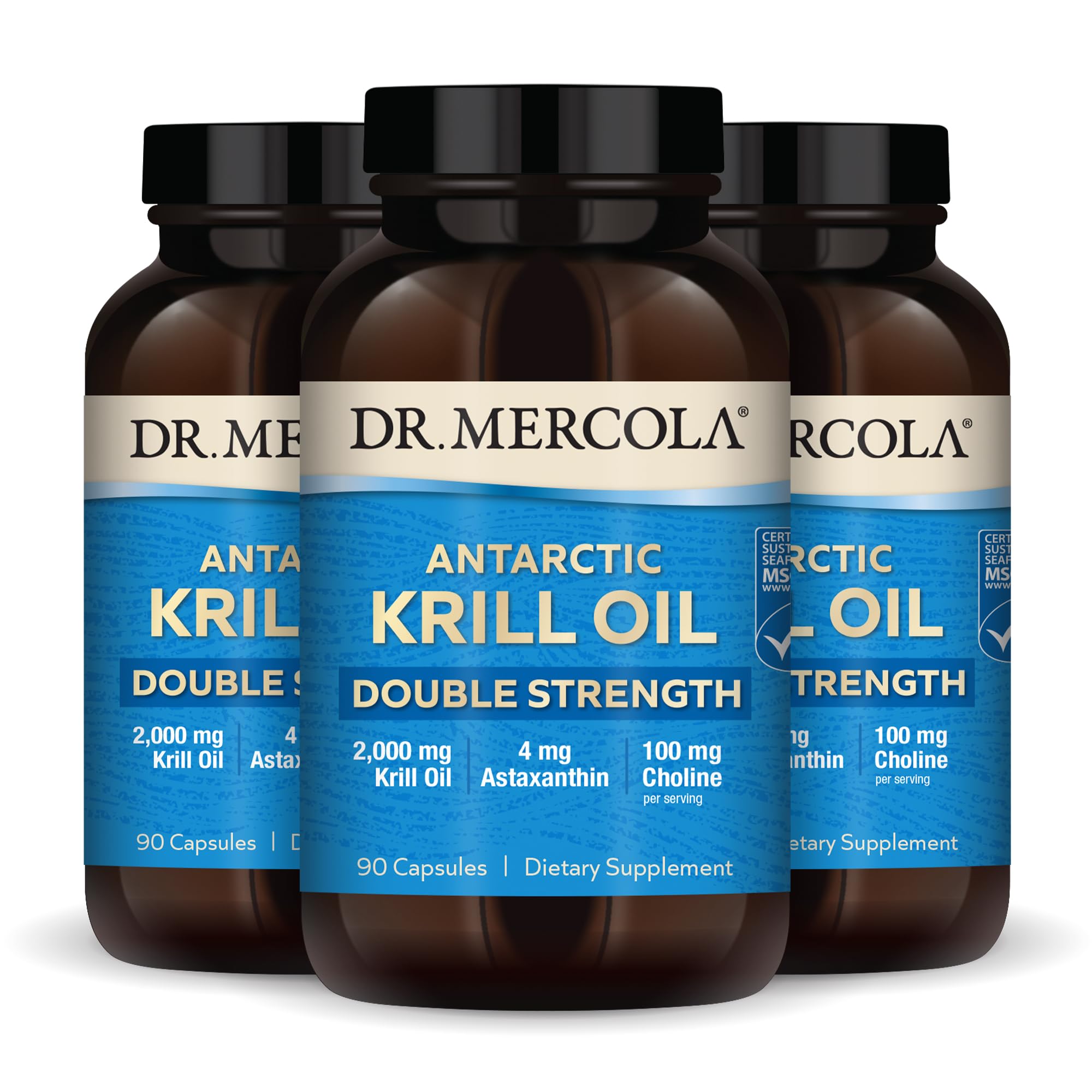 Dr. Mercola Krill Oil Double Strength - 90 Servings (270 Capsules) | 2000mg Omega-3 Supplement with EPA & DHA | Non-GMO, MSC Certified | Supports Heart, Brain & Joint Health | Perfect for Active Lifestyles & Wellness Routines
