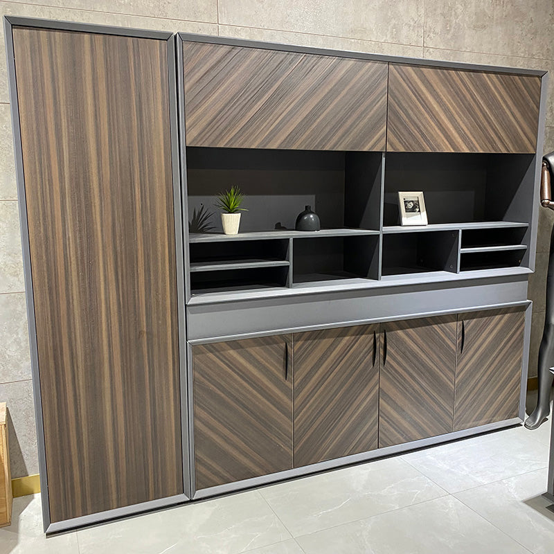 ARMANDO 2.6M Display Unit Shelf - Modern Hazelnut & Grey Finish for Living Room, Bedroom or Office Storage Organization