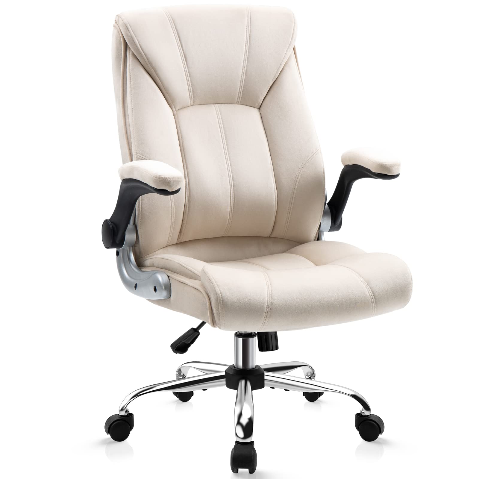 KERMS Ergonomic Executive Home Office Chair - High Back Swivel Computer Desk Chair with Flip-Up Arms & Height Adjustment (Beige Fabric) - Perfect for Long Work Hours & Gaming Sessions