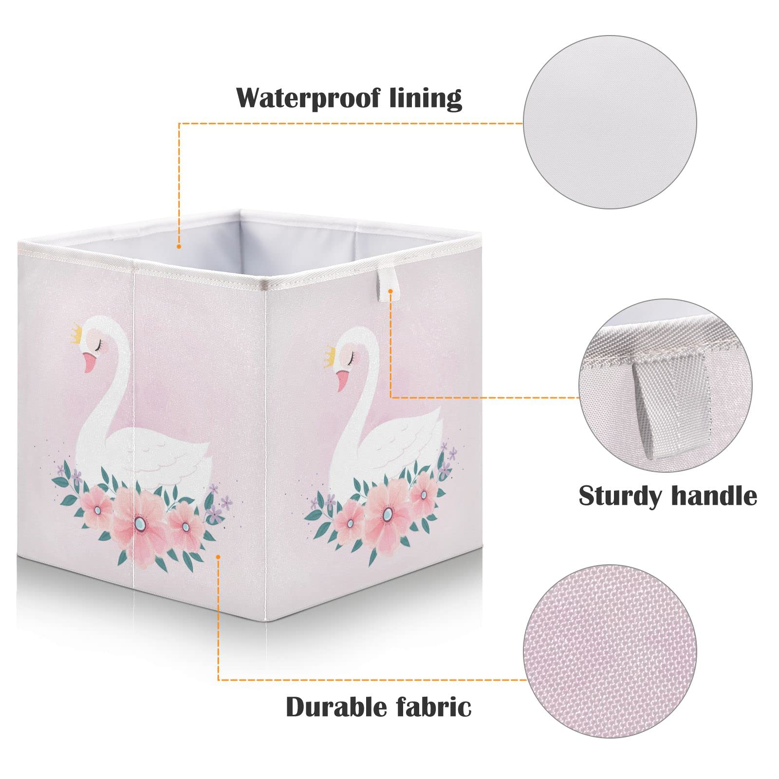 Foldable Collapsible Storage Baskets - 16 x 11 Inch Swan Design Fabric Storage Bins for Shelves, Closet, Pantry, Bathroom & Nursery Organization - Perfect for Toys, Blankets & Home Decor Storage