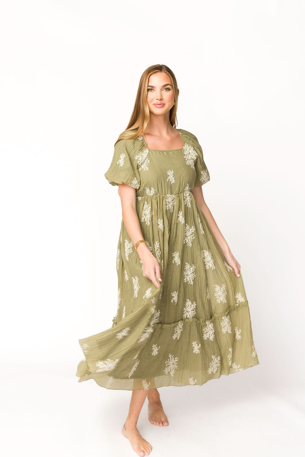 Hallie Embroidered Maxi Dress in Olive - Bump Friendly Maternity Dress & Inclusive Sizing (S-3XL) | Perfect for Pregnancy, Beach Vacations & Special Occasions