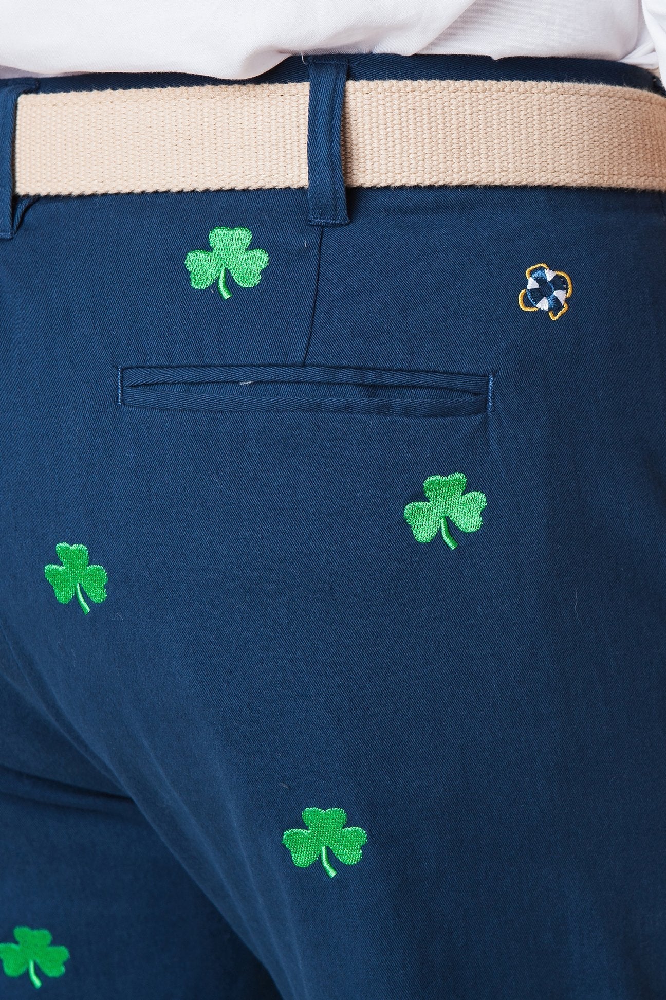 Stretch Twill Harbor Pant in Nantucket Navy with Shamrock Print - Comfortable Casual Pants for Work, Travel & Everyday Wear
