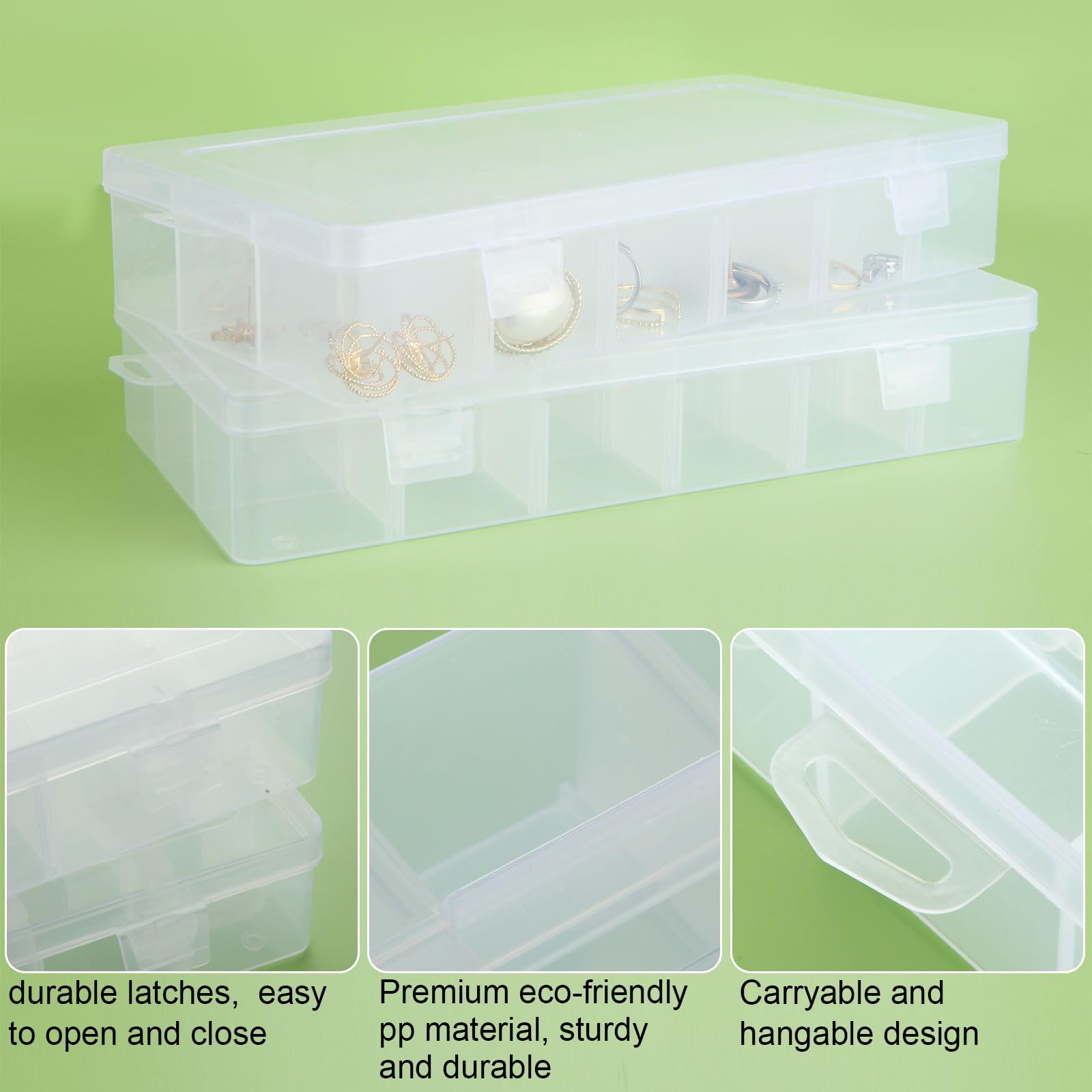 6 Pack 18 Grids Clear Plastic Organizer Box with Adjustable Dividers - Tackle Box & Craft Storage for Fishing, DIY Beads, Jewelry Making, Art Supplies - Perfect for Home, Office & Travel Organization