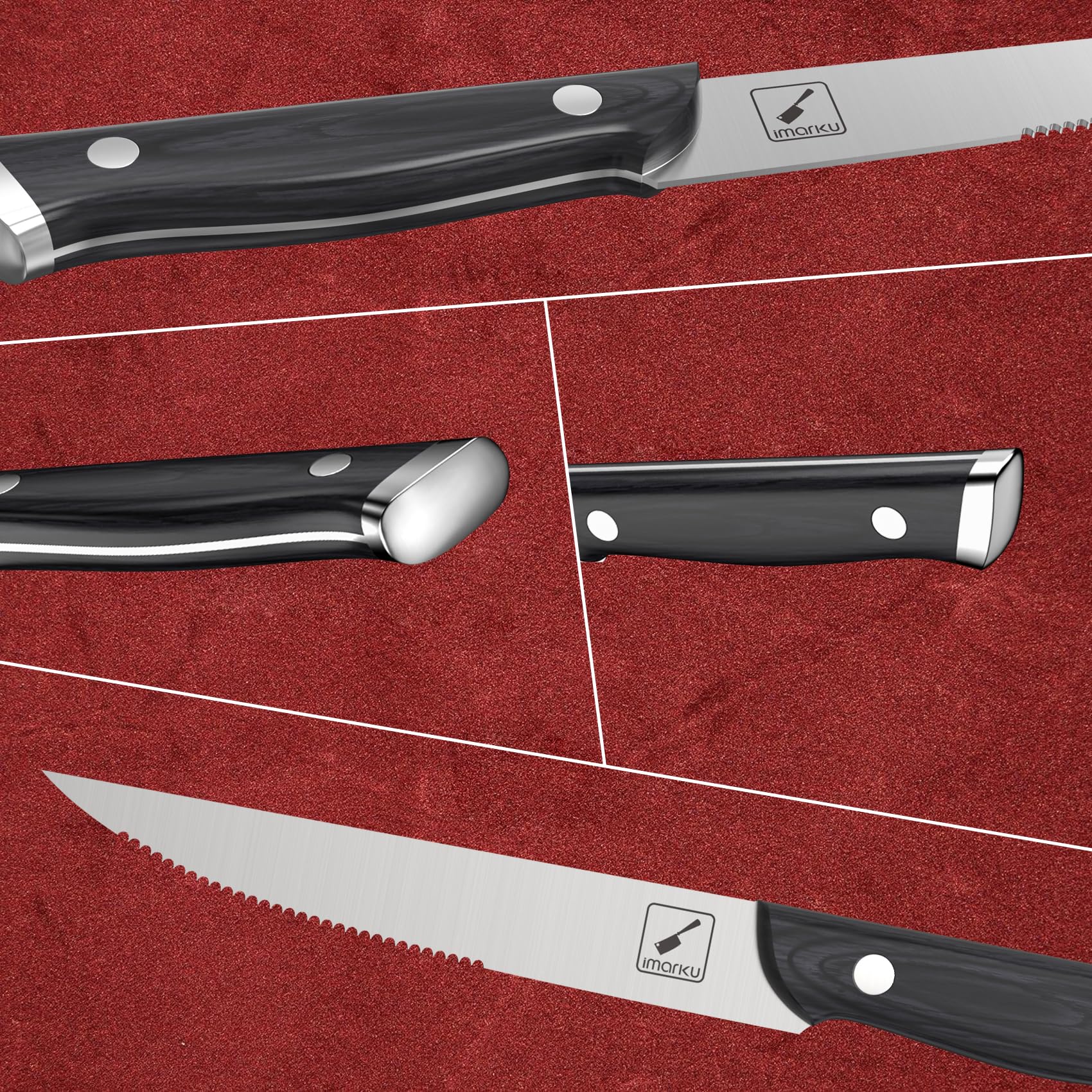 Imarku 8-Piece Steak Knives Set - Serrated Japanese HC Steel Blades with Pakkawood Ergonomic Handles - Premium Steak Knife Set in Gift Box - Perfect for Steak Dinners, BBQ Parties & Housewarming Gifts for Men & Women