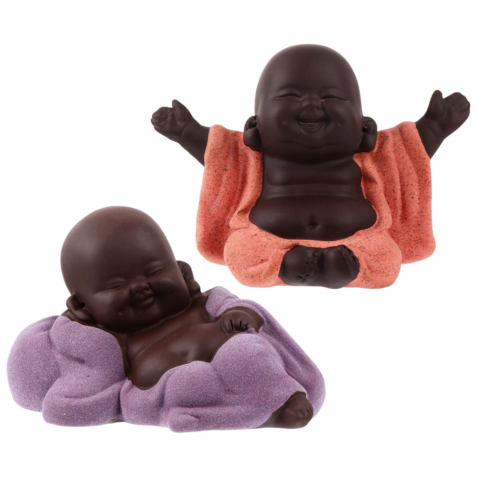 Healifty 2-Piece Mini Ceramic Buddha Statue Set - Zen Monk Figurines, Chinese Tea Pet & Buddhist Meditation Decor for Home, Office, and Spiritual Spaces