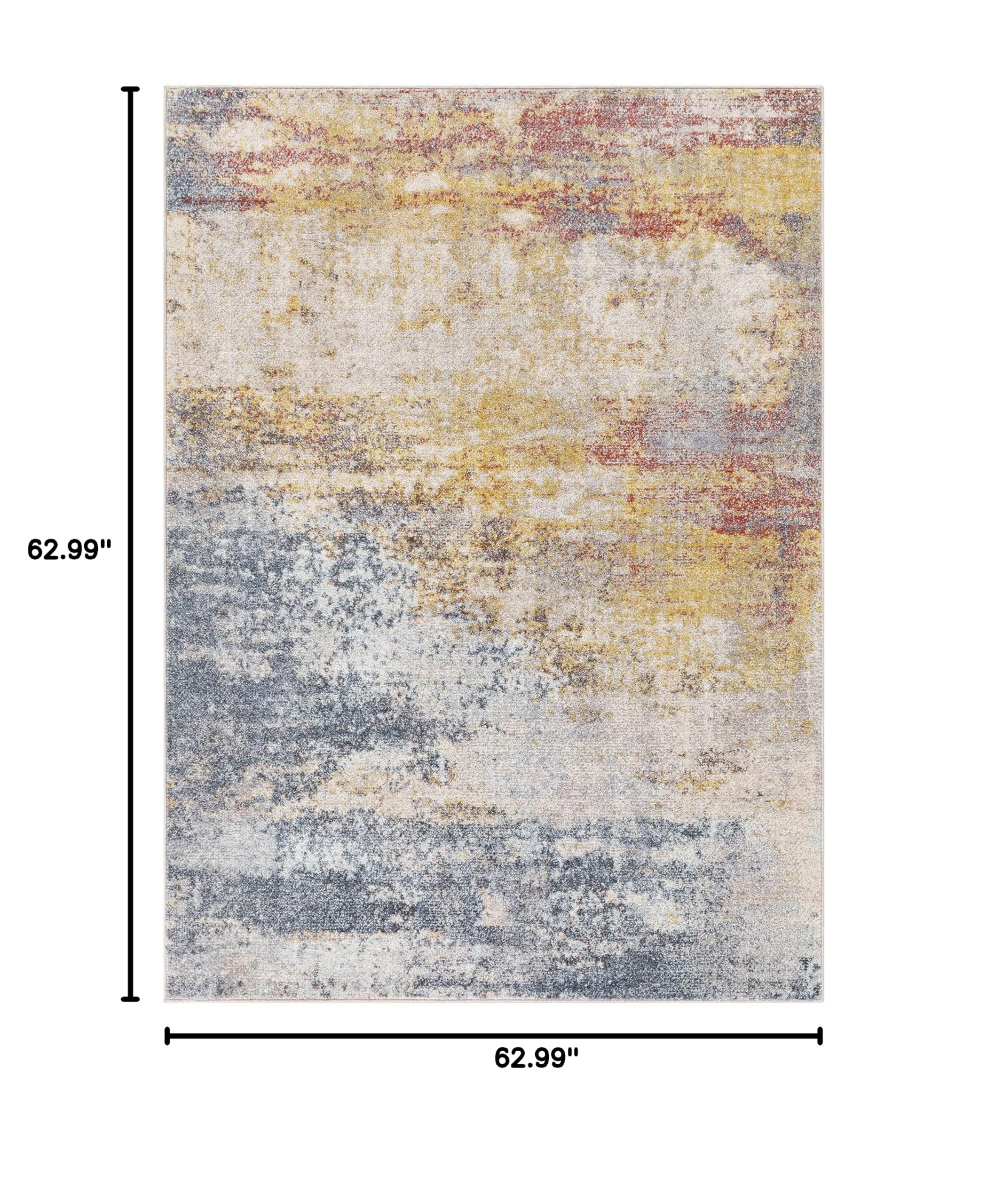 Hauteloom Alexandra Modern Area Rug for Living Room & Bedroom - Soft Round Carpet in Gray, Beige, Red - 5'3