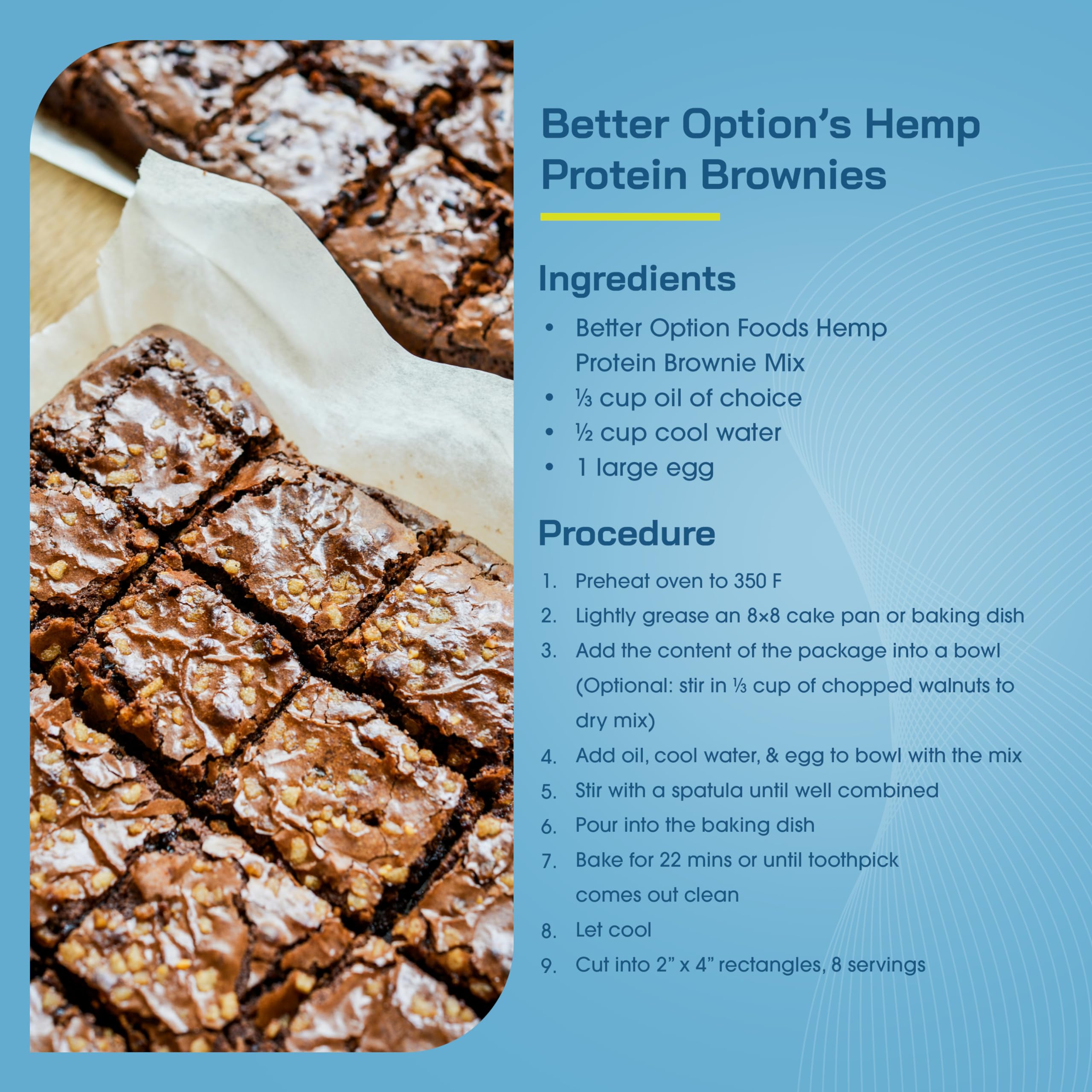 Organic Hemp Protein Brownie Mix - Vegan Plant-Based Protein Powder with Dark Cocoa & Natural Cane Sugar - Gluten Free, Dairy Free, Non-GMO Chocolate Baking Mix for Healthy Desserts - Perfect for Post-Workout Snacks, Vegan Treats & Guilt-Free Indulgence (14.8 oz) by Better Option Foods