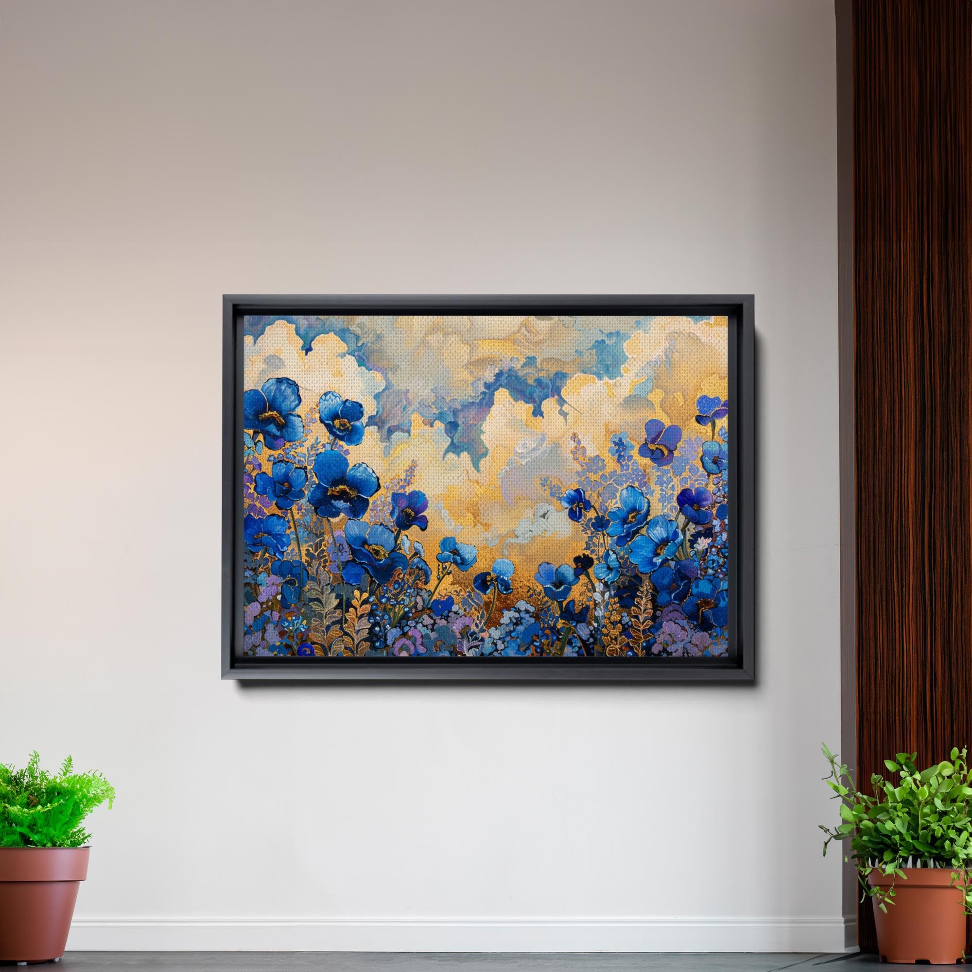 Abstract Purple Orchid Flower Canvas Art - Floral Wall Decor with Mountain Sunset Glow - Premium Canvas Prints for Living Room, Bedroom & Office Decoration