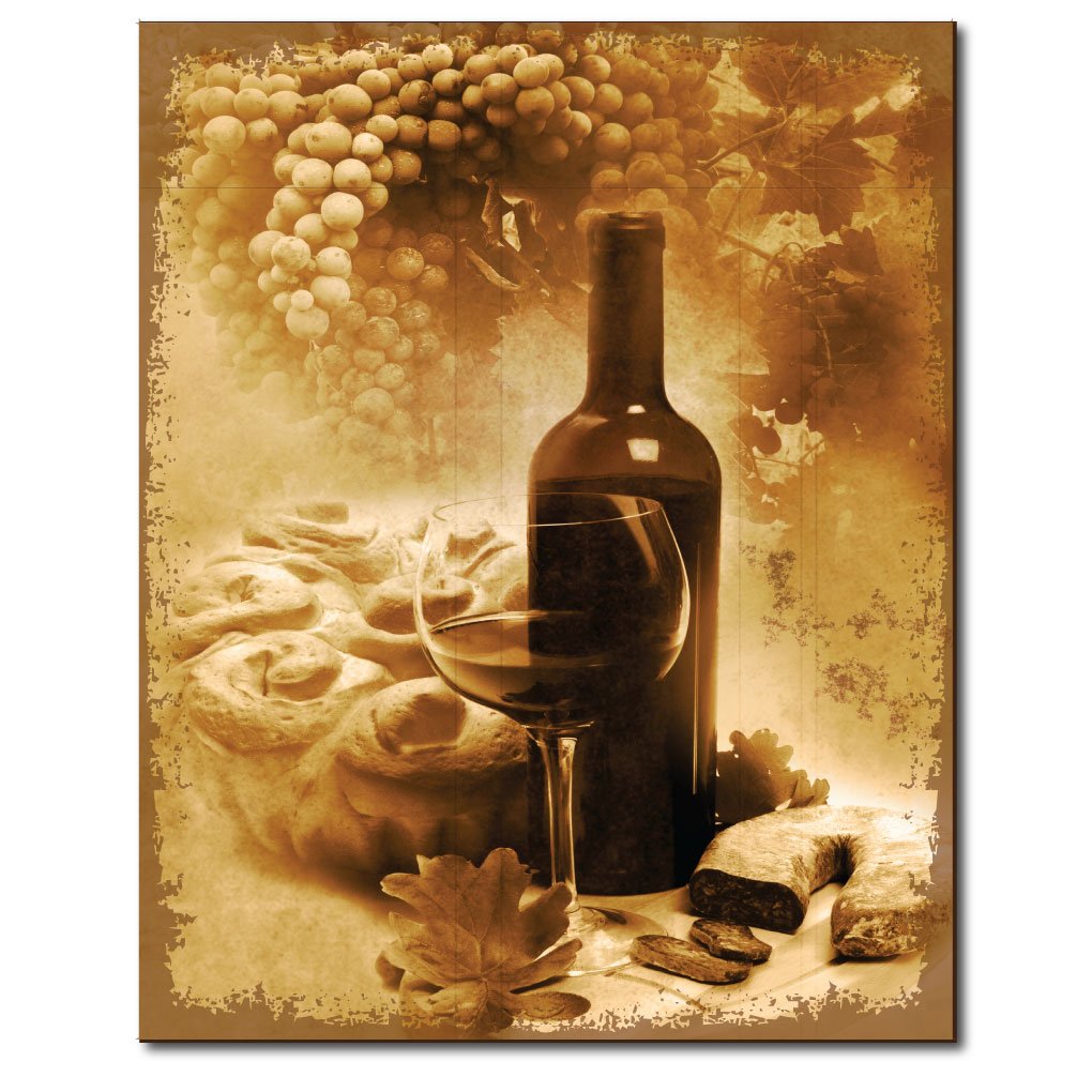 VictoryStore 8x10 Inch Ceramic Wine Plaque - Elegant Wall Decor for Kitchen, Dining Room or Wine Cellar - Perfect for Wine, Bread & Grape Display with Included Wall Hanger