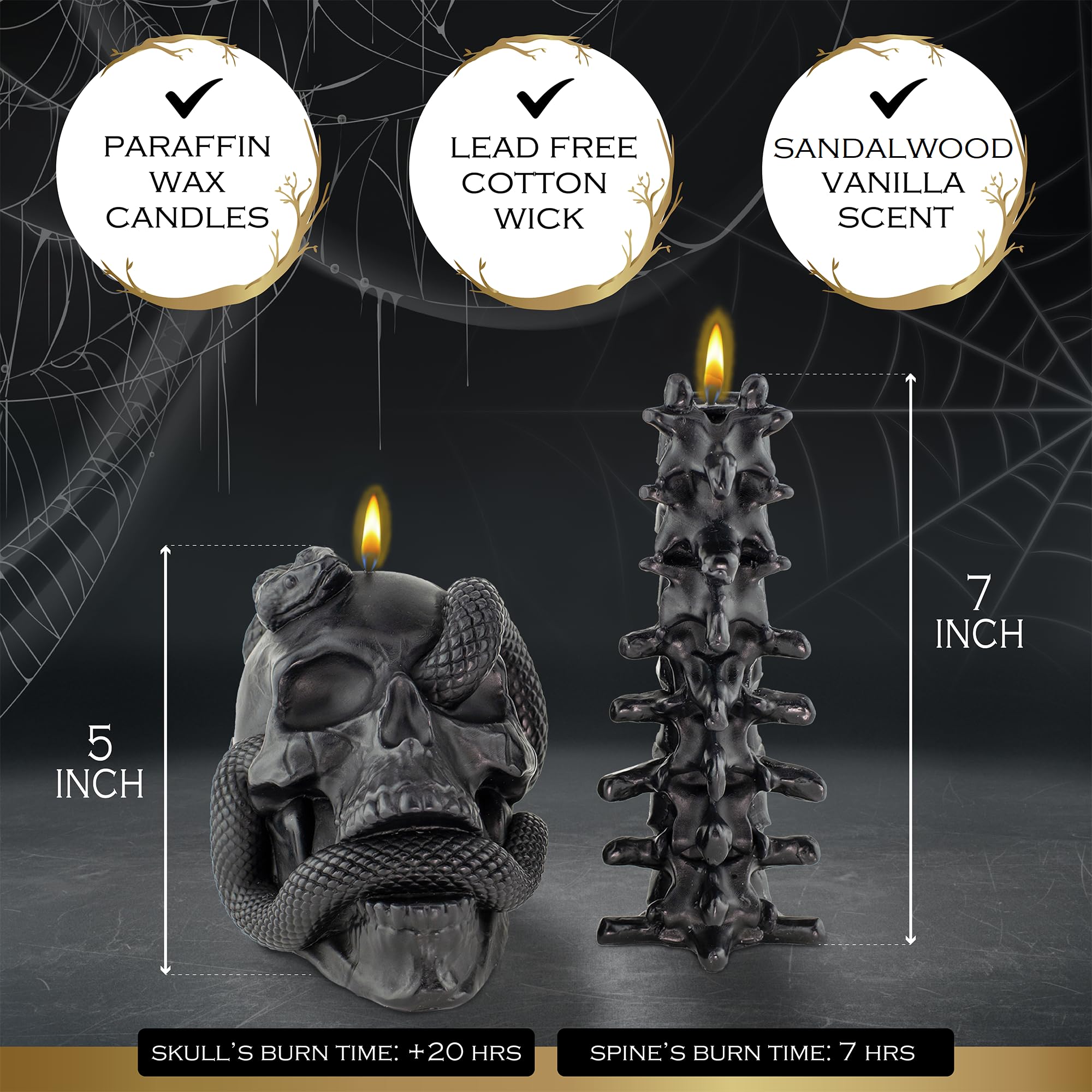Gothic Skull Candle Set with Snake & Coffin Box - Halloween Decor for Goth Home