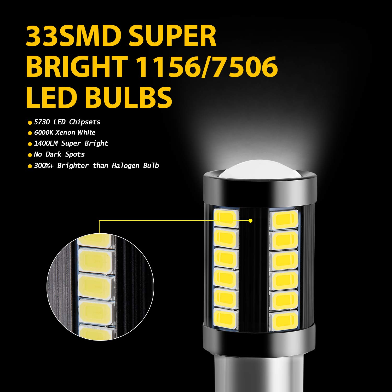 AUXLIGHT 1400 Lumens BA15S LED Bulbs - 1156 7506 1141 Replacement - Super Bright 6000K Xenon White for Backup Reverse Lights, Tail Brake & Parking Lights - Low Power Consumption - Perfect for Cars, Trucks & Motorcycles (Pack of 2)