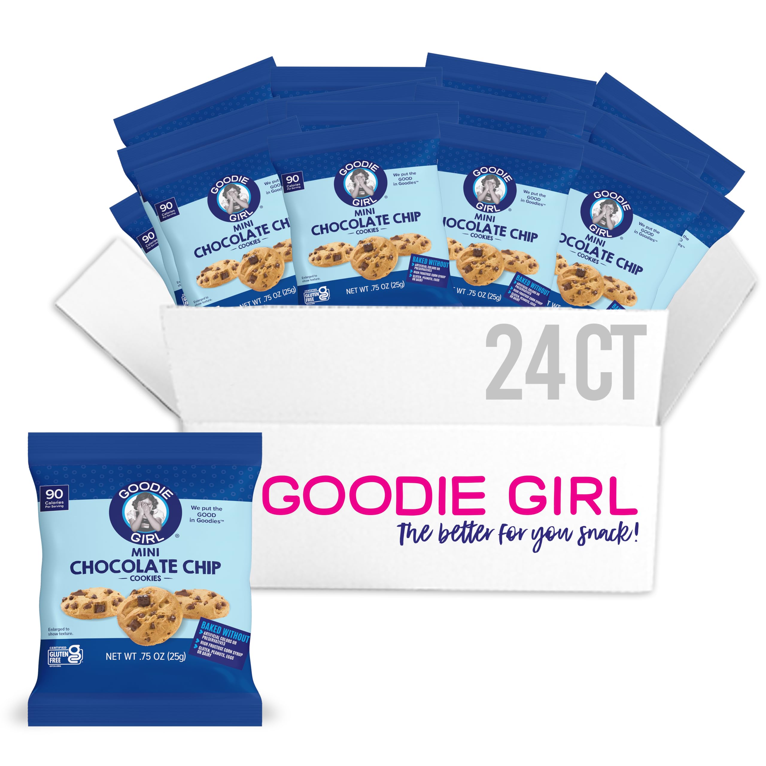 Goodie Girl Mini Chocolate Chip Gluten Free Cookies - 24 Snack Packs | Peanut Free, Egg Free, Dairy Free, 90 Calories per Pack | Perfect for School Lunches, Office Snacks & On-the-Go Healthy Treats