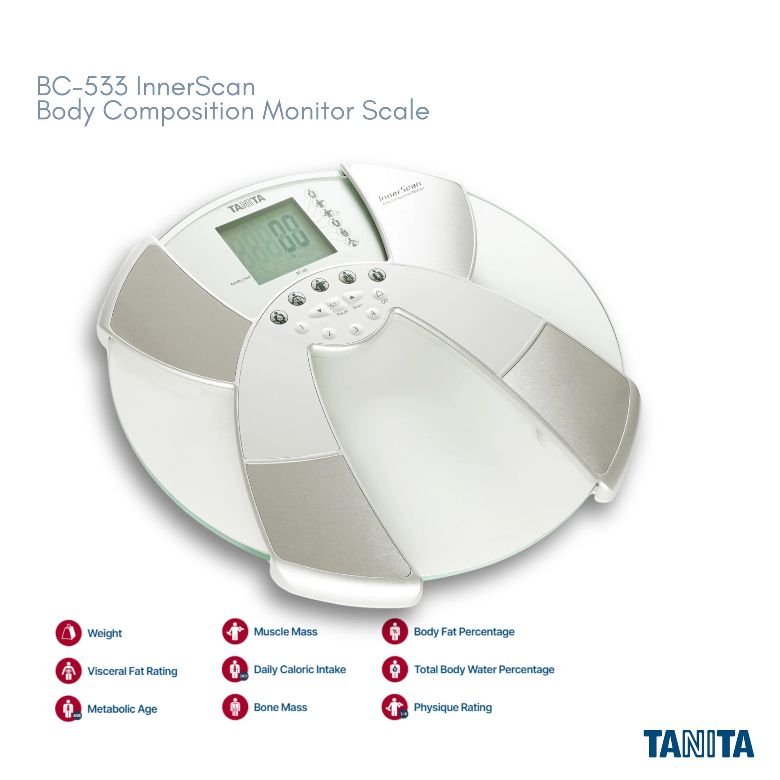 Tanita BC-533 Digital Bathroom Scale with Body Composition Analysis - Smart Glass Weight Scale Measures Weight, Body Fat %, Muscle Mass, BMI, Bone Mass & Visceral Fat - FSA/HSA Eligible - Perfect for Home Gym, Weight Loss Tracking & Health Monitoring