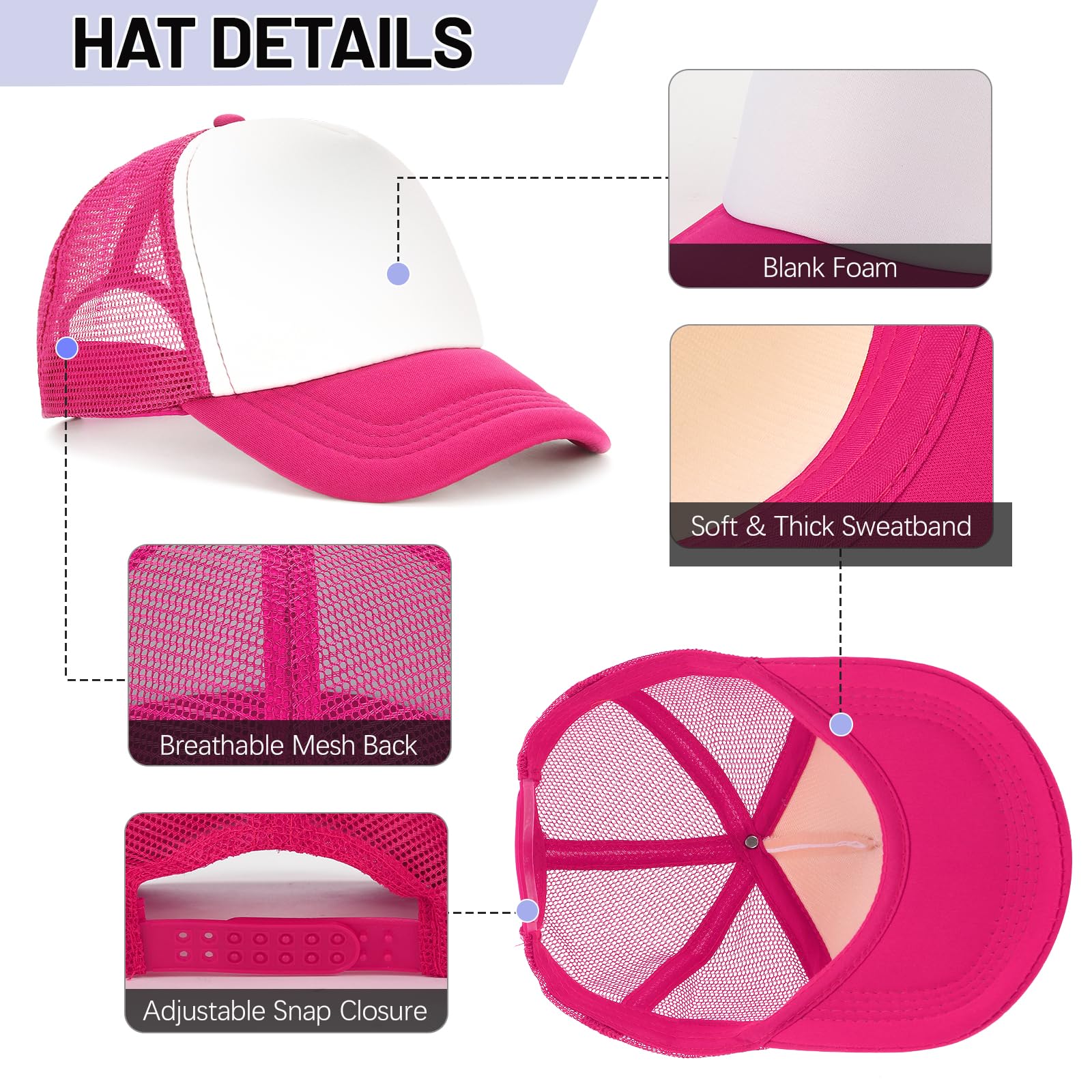 10 Pack Blank Trucker Hats for Sublimation - Adjustable Mesh Baseball Caps for Men & Women - Bulk Customizable Hats for Sports, Outdoor Activities & Promotional Events