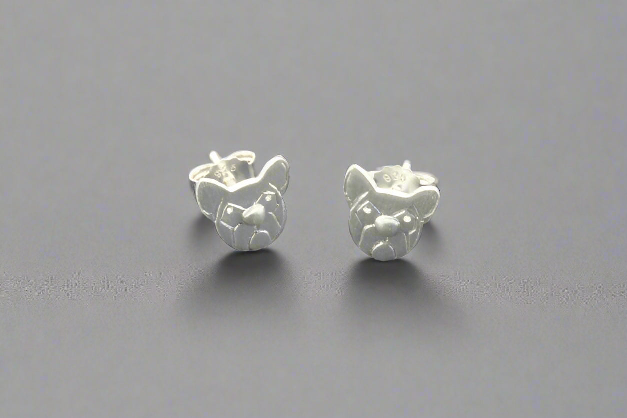 Sterling Silver French Bulldog Face Stud Earrings - Cute & Trendy Dog Lover Jewelry for Everyday Wear & Gifts