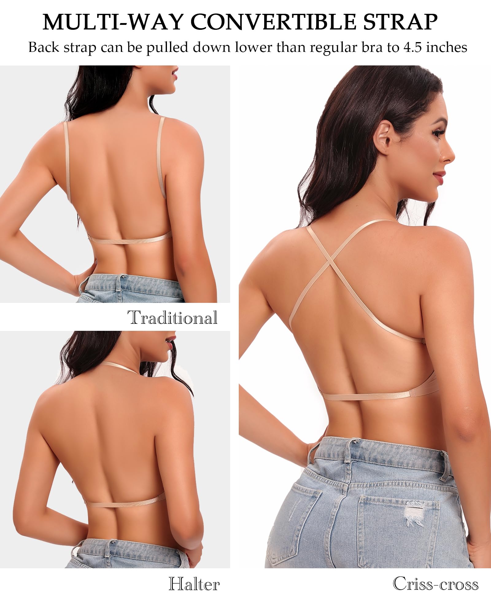 Low Back Bra for Women - Push Up Deep V Shapewear for Backless Dresses | Perfect for Weddings, Evening Gowns & Formal Events