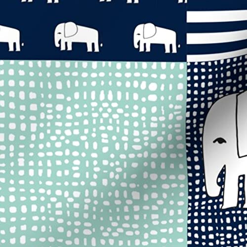 Elephant Nursery Fabric by Spoonflower - Organic Cotton Sateen Printed with Navy Mint Elephant Design for Quilting, Sewing, Apparel & Home Decor | Perfect for Baby Blankets, Curtains & DIY Craft Projects