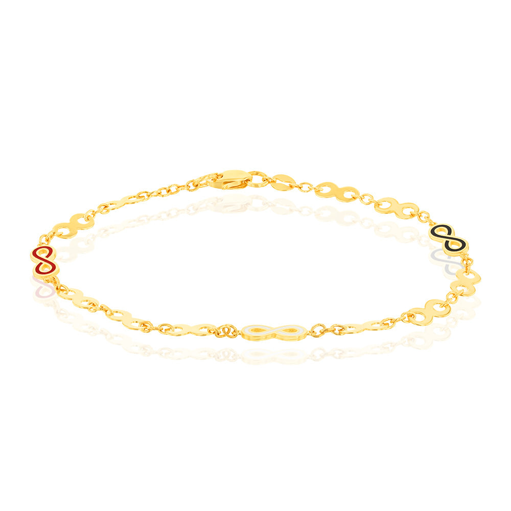 9ct Yellow Gold Enamel Double-Sided Infinity Bracelet 19.1cm - Elegant Jewelry Gift for Women, Perfect for Anniversaries & Special Occasions