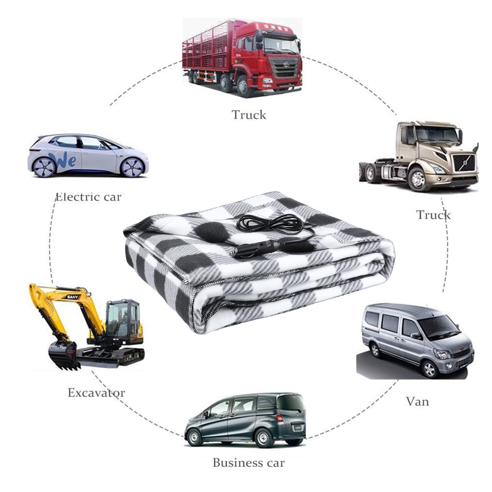 12V Electric Heated Car Blanket - Portable Travel Warming Blanket for Cold Weather, Road Trips & Camping - Perfect for Winter Commutes, Long Drives & Outdoor Adventures