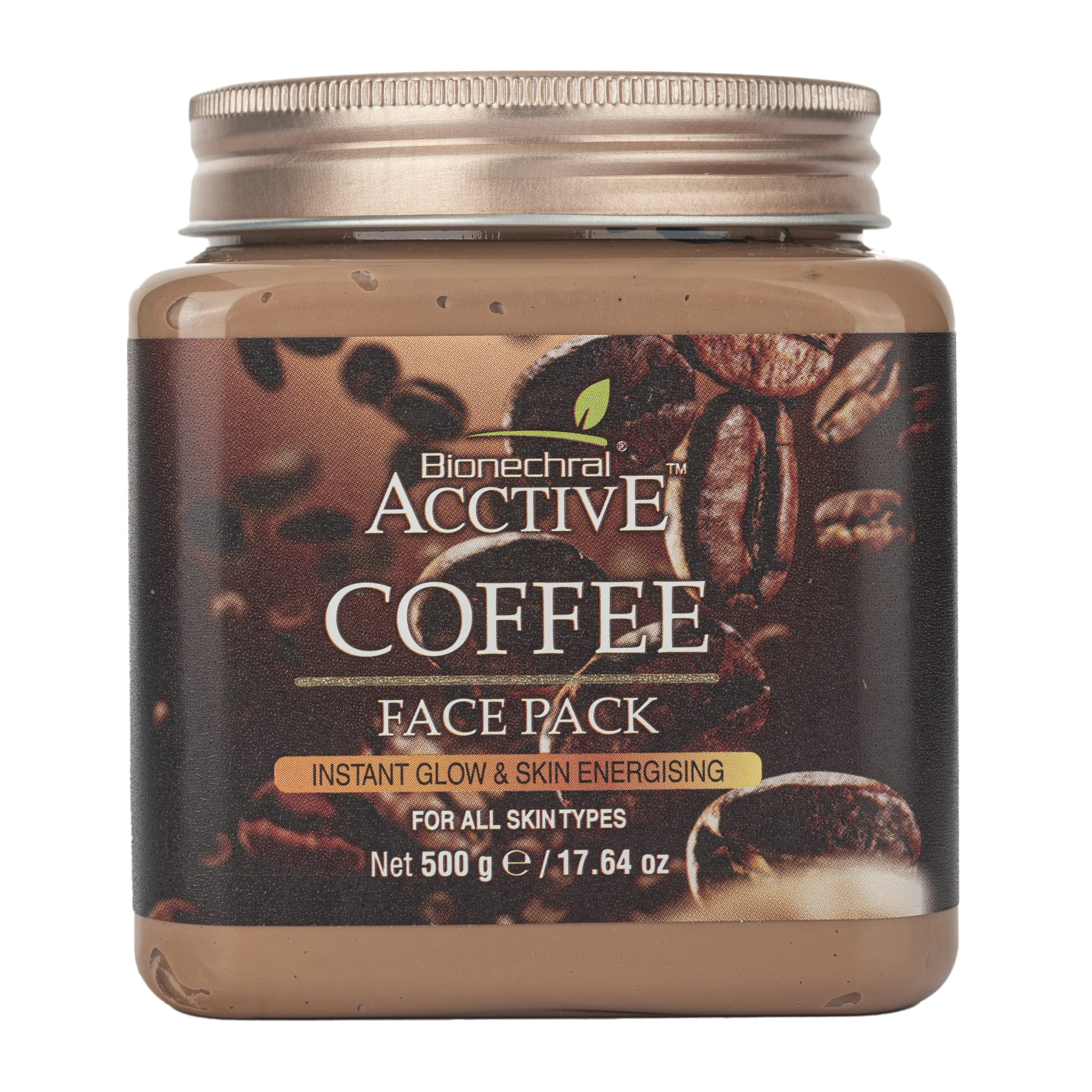 Bionechral ACCTIVE Coffee Face Mask for All Skin Types - Instant Glow & Skin Energizing (500g) | Detoxifying Facial Treatment for Dull Skin, Perfect for Morning Routine & Spa Day
