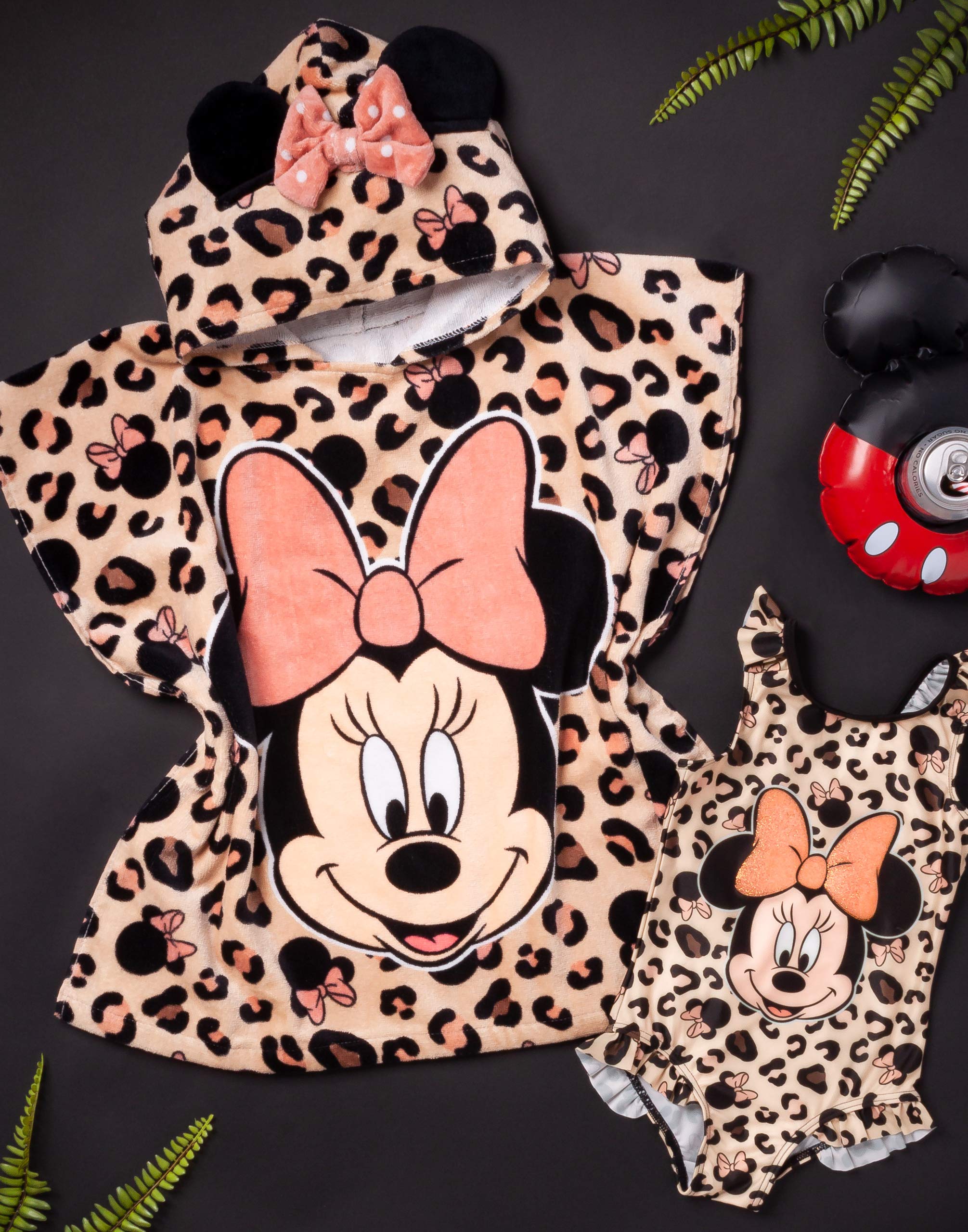 Disney Minnie Mouse Girls' Swimsuit & Hooded Towel Poncho Set - Cute Beachwear for Toddler & Kids Swimming, Pool Party, Summer Vacation Outfits