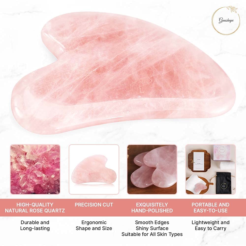 Premium Gua Sha Facial Tools Set - Stainless Steel (Rose Gold) & Rose Quartz Stone for Skin Care, Lymphatic Drainage & Anti-Aging - Perfect for Home Spa, Self-Care Routine & Gift Giving