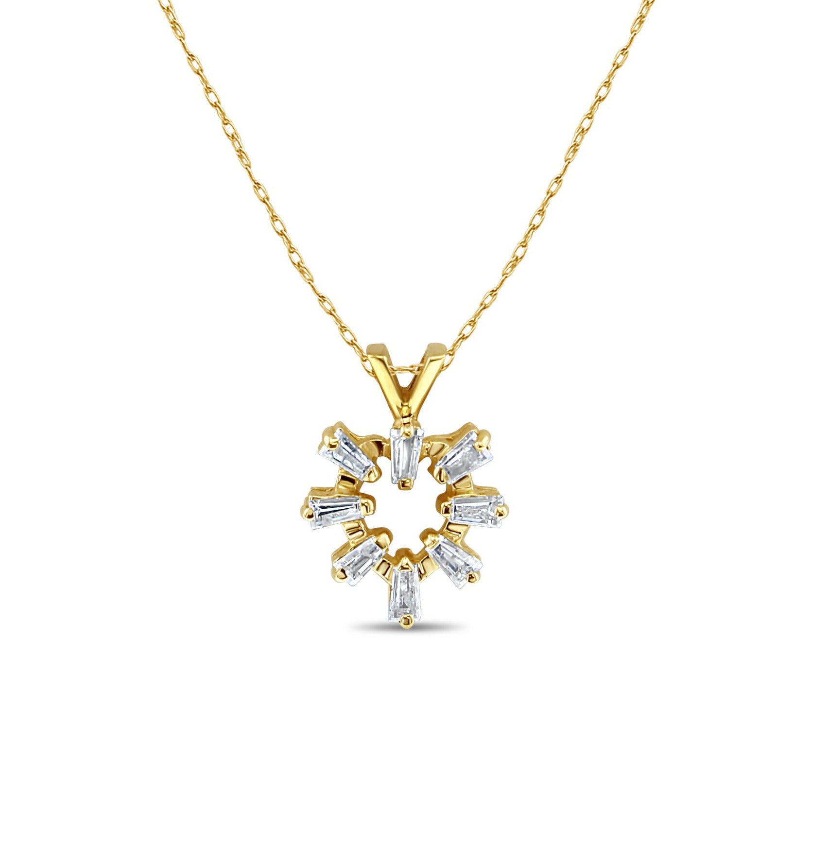 Dainty Heart Shaped Baguette Diamond Necklace .50cttw 14k Yellow Gold - Elegant Valentine's Day Gift for Her, Anniversary Jewelry, Romantic Present for Girlfriend or Wife