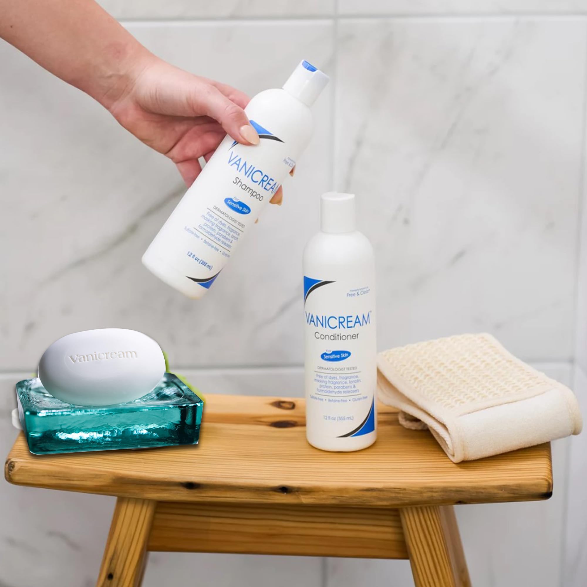Vanicream Sensitive Skin Bundle Kit - Gentle Cleansing Bar (3.9 oz), Shampoo & Conditioner (12 fl oz Each) - Fragrance Free, Hypoallergenic Skincare & Haircare Set - Perfect for Eczema, Dry Skin & Scalp Care