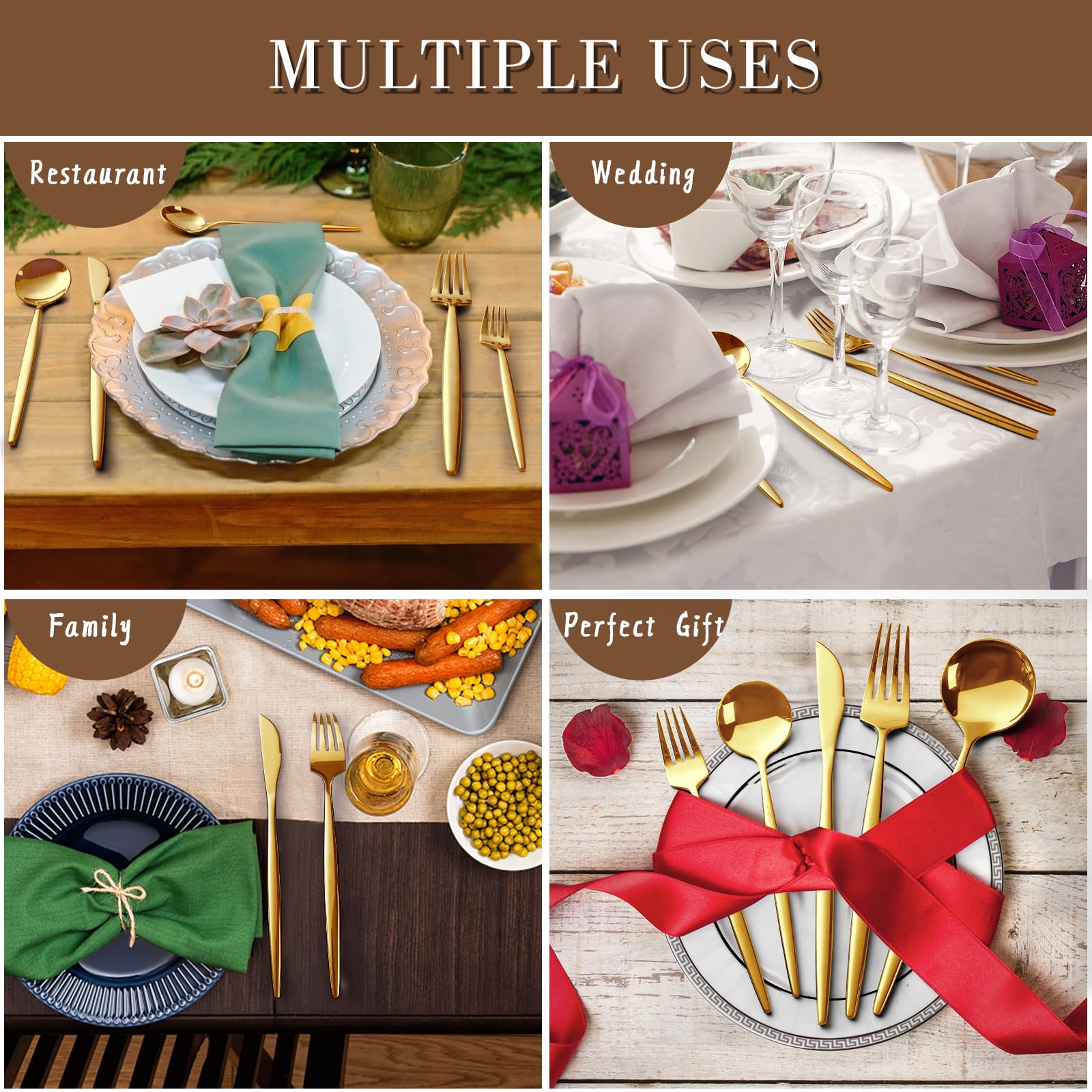 40-Piece Gold Silverware Set for 8 - CEKEE Stainless Steel Flatware Set with Satin Finish | Cutlery & Kitchen Utensils for Home, Restaurant & Wedding | Elegant Tableware Set Includes Forks, Knives & Spoons | Perfect for Dinner Parties, Holiday Meals & Special Occasions