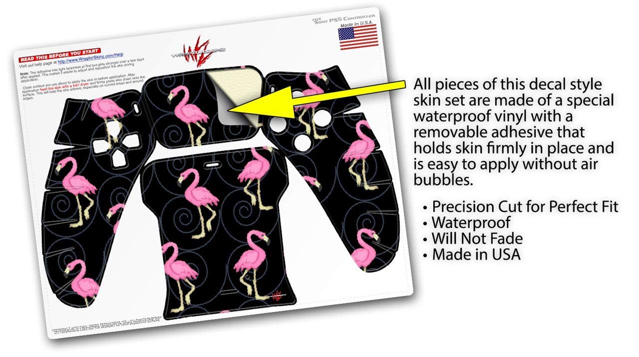 PS5 DualSense Controller Skin Wrap - Flamingos on Black for Gaming Protection