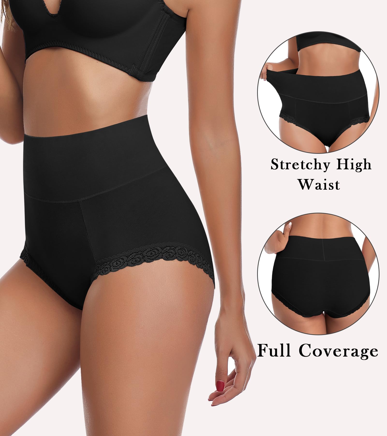 **Envlon Women's Cotton Underwear - High Waisted Full Coverage Briefs, Soft Stretch Postpartum Panties - Comfortable for Daily Wear, Maternity & Recovery**