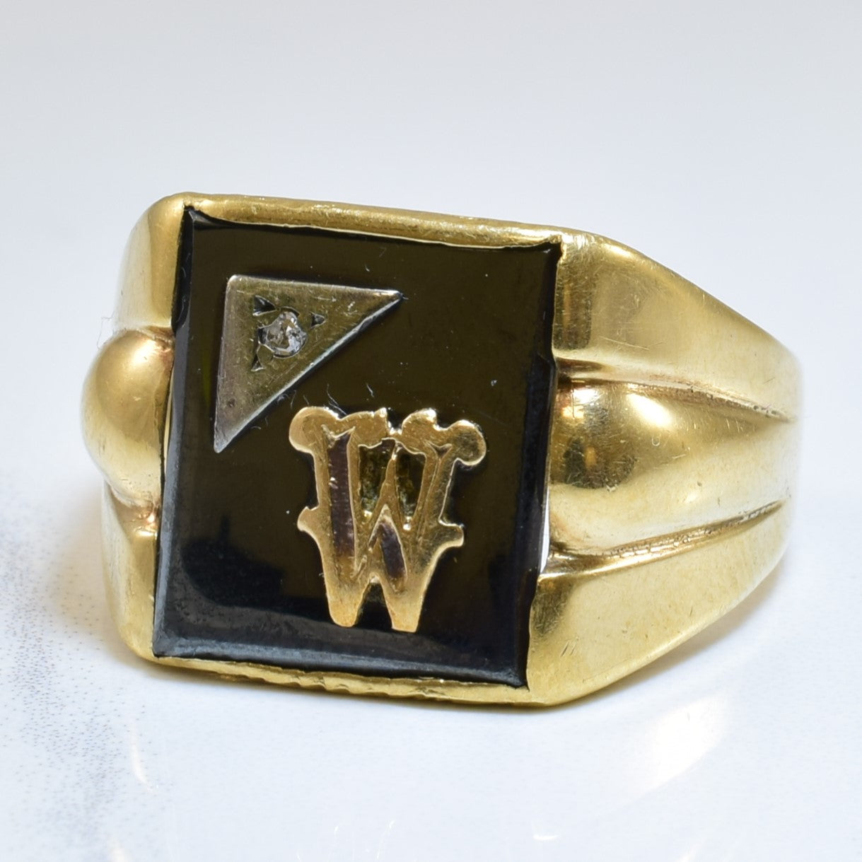 Black Onyx & Diamond Initial 'W' Ring - 13.00ctw Genuine Onyx with 0.01ct Real Diamonds - Size 10.5 - Elegant Personalized Jewelry for Women - Perfect for Birthdays, Anniversaries & Special Occasions