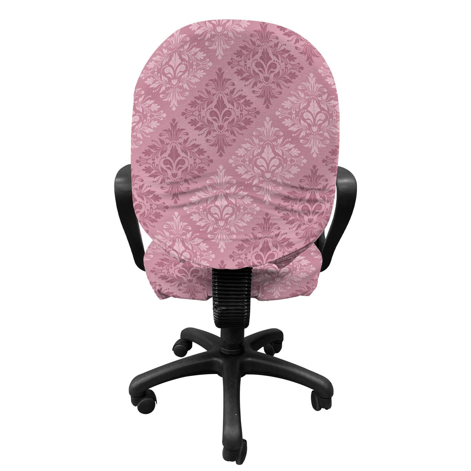 Antique Style Pink Damask Office Chair Slipcover - Stretchable Decorative Fabric Cover with Dried Rose Tonal Diagonal Design, Standard Size for Home & Office Use