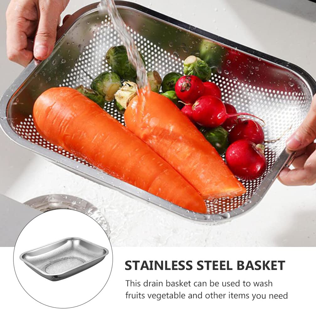 Stainless Steel Square Kitchen Strainer Colander Basket - Durable Fruit & Vegetable Washing Bowl for Mixing, Draining, and Food Prep - Perfect for Salad Making, Pasta Draining, and Kitchen Organization