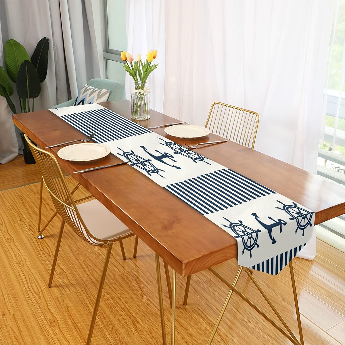 ALAZA Nautical Themed Table Runner - 13x90 Inches Farmhouse Style Decorative Dining Table Cover for Family Dinners, Weddings & Christmas Parties | Machine Washable | Perfect for Coastal, Rustic or Holiday Home Decor