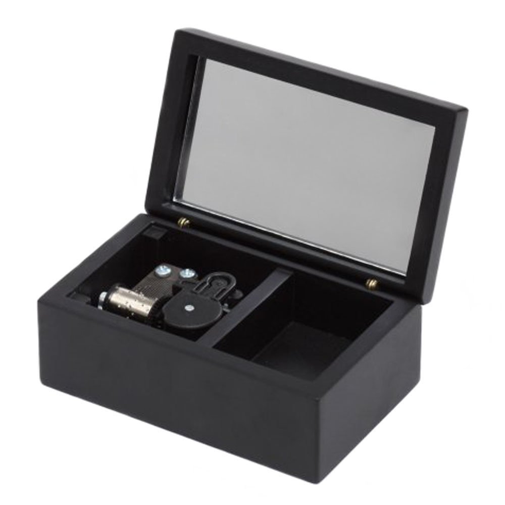 Wind-Up Wooden Musical Box with Silver-Plating Movement - Small Storage Music Gift Box Featuring Moon River Melody - Perfect for Weddings, Anniversaries & Romantic Gifts (Black)