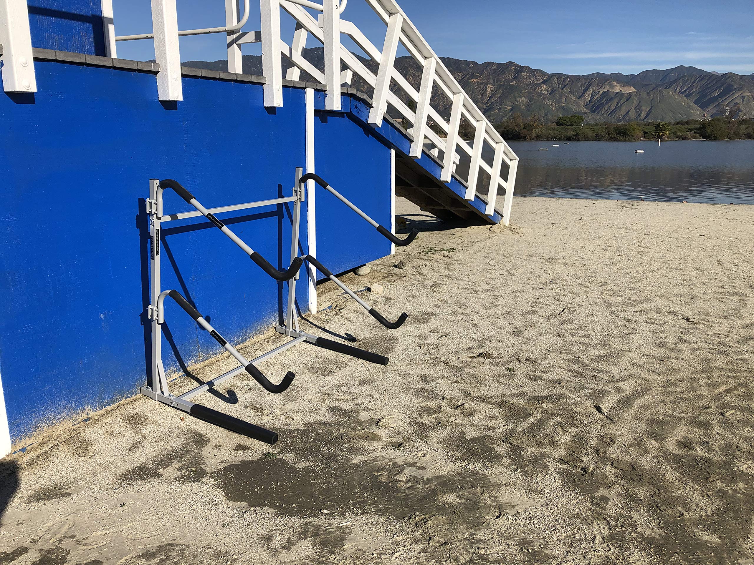 SPAREHAND ShowCase3 SUP Storage Rack - Heavy Duty 100 lbs Capacity Freestanding Kayak & Paddleboard Holder - No Tools Assembly for Surfboards, SUPs & Water Sports Gear - Perfect for Garage, Backyard & Indoor Storage