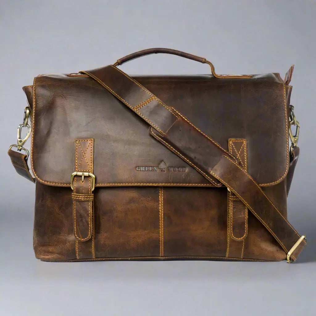 Premium Genuine Leather Laptop Bag for Men & Women - 15.6 Inch Business Briefcase with USB Charging Port - Perfect for Office, Travel & Commuting