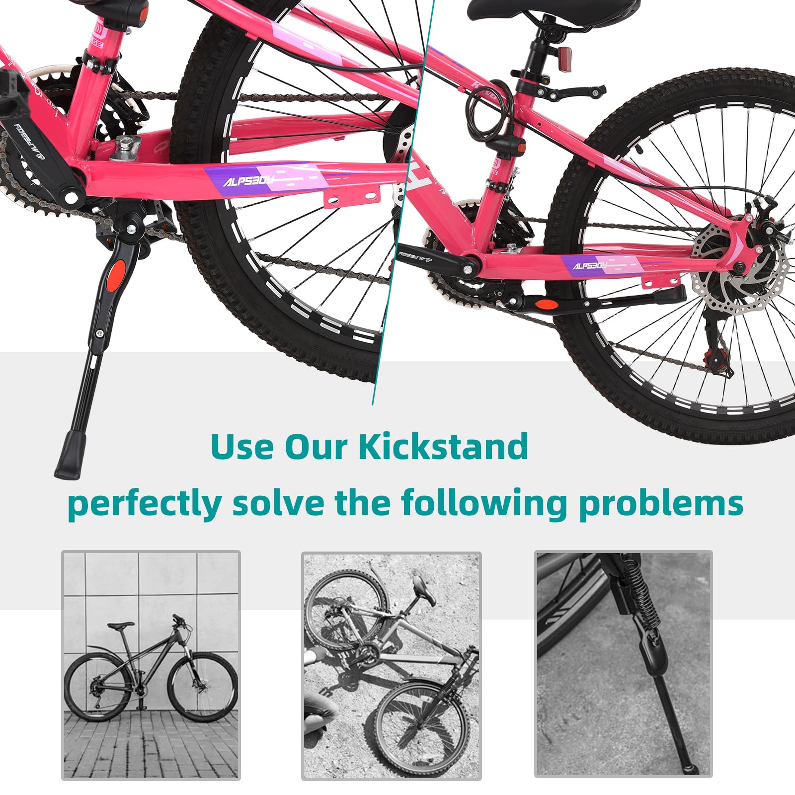 Adjustable Aluminum Alloy Bike Kickstand for 16 18 20 Inch Wheels - Universal Center Mount for Kids, Mountain, Road & Adult Bicycles - Perfect for Commuting, Off-Road Adventures and Family Cycling
